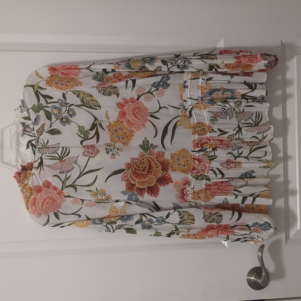 LOFT -  Poppy Bloom Smocked Tie Neck Blouse - Picture 3 of 8